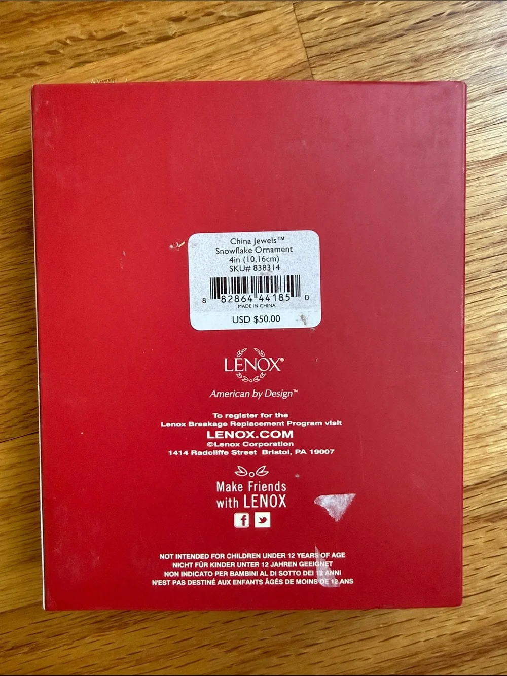 Lenox China Jewels Snowflake Ornament 4 in new in box